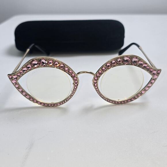 Gucci Crystal Lips Pink Rhinestone Cat Eye Sunglasses Round Lenses GS0046S main image 6